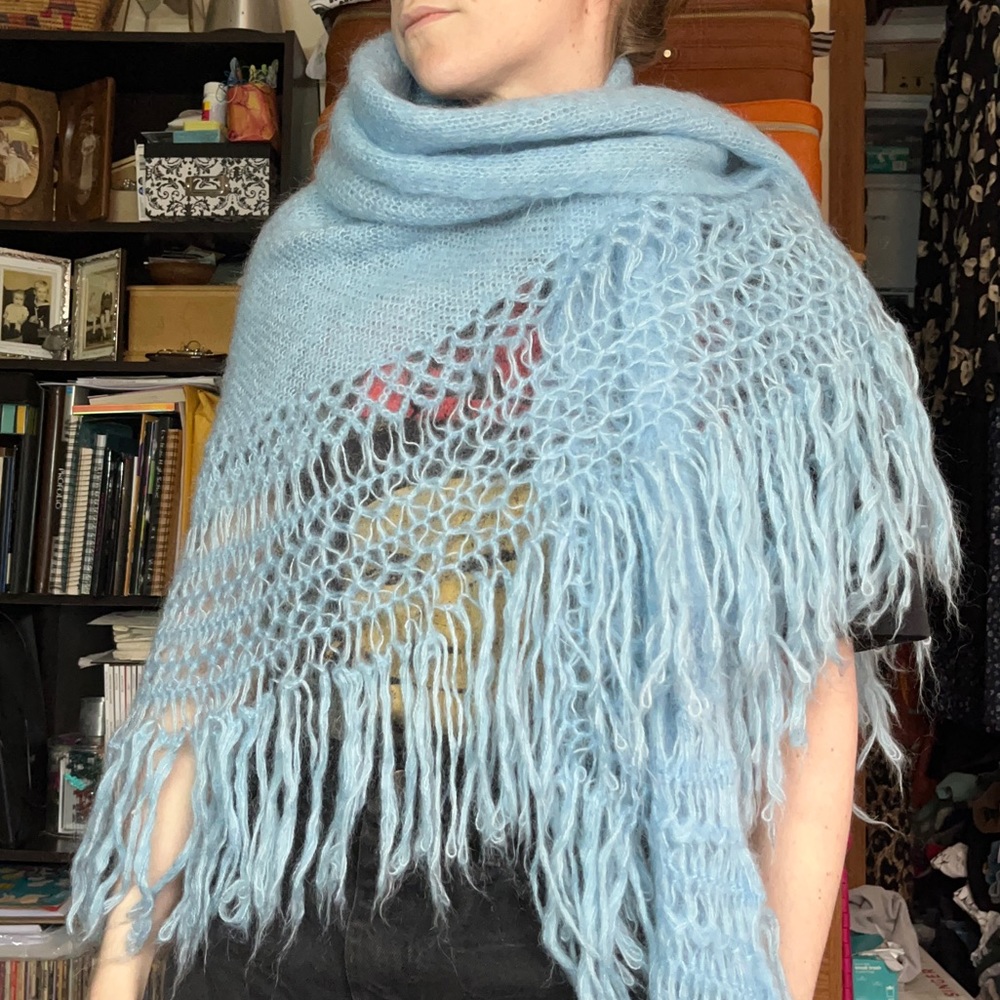 Wool Knit Fringe Shawl
